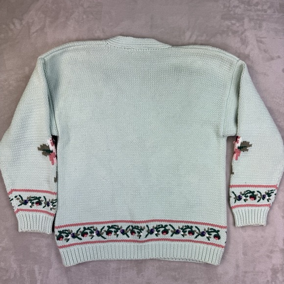 Vtg Hand Knit Charter Club Floral Cardigan Womens M Cottagecore Granny Sweater - Picture 3 of 11